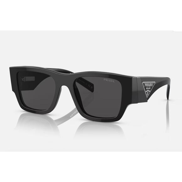 PRADA Unisex Black Silver Gray Lens Rectangle Statement Sunglasses PR 10ZS $565